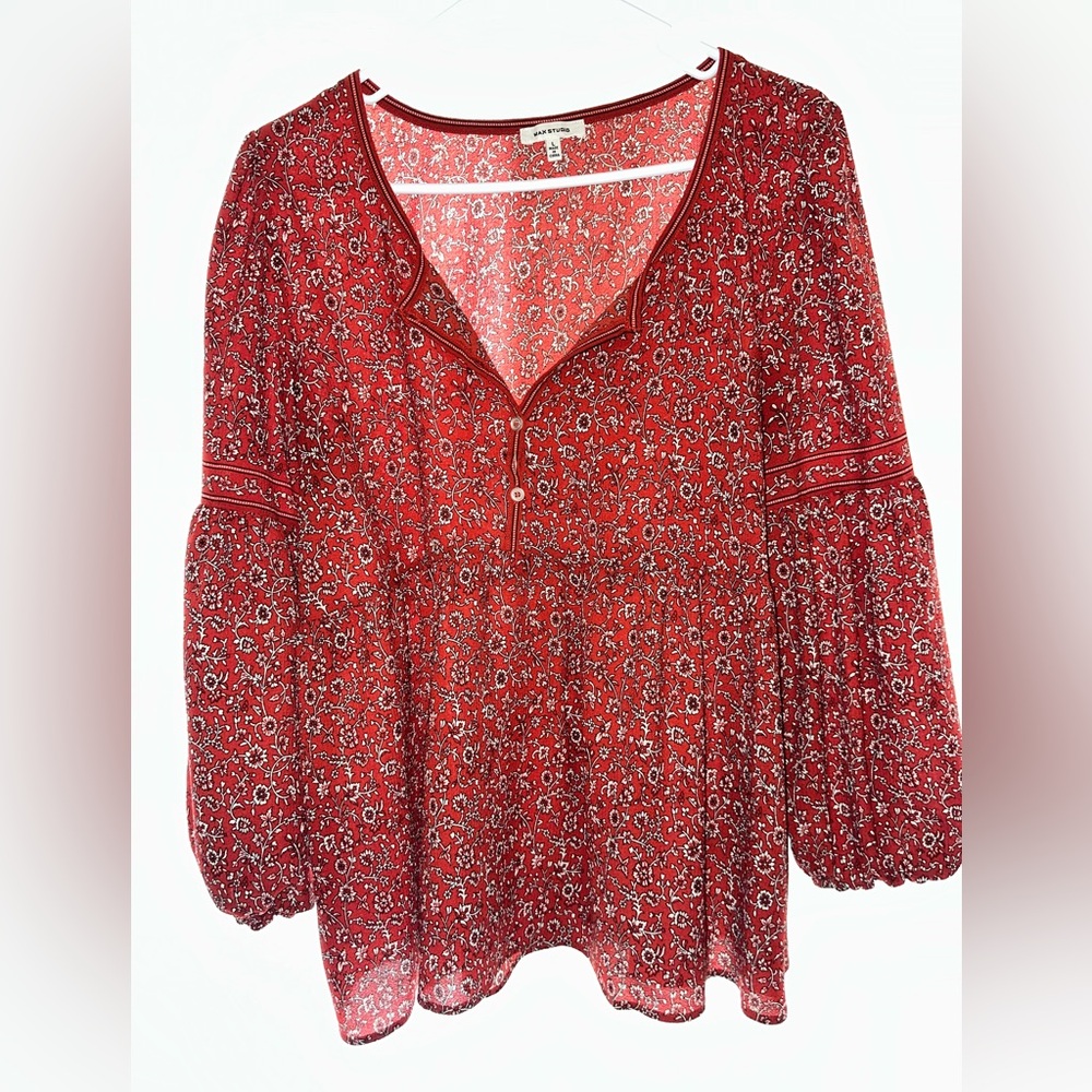 Max Studio Red Patterned Blouse